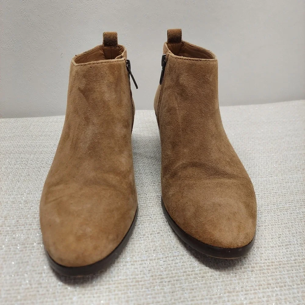 J.Crew Sadie Ankle Boots Tan Suede Side Zip Block Heel C9868 Womens 7.5